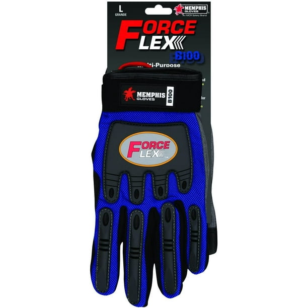 1-Pair MCR Safety B100XL ForceFlex Clarino Synthetic Leather Gloves with Adjustable Wrist Closure Blue/Black X-Large 